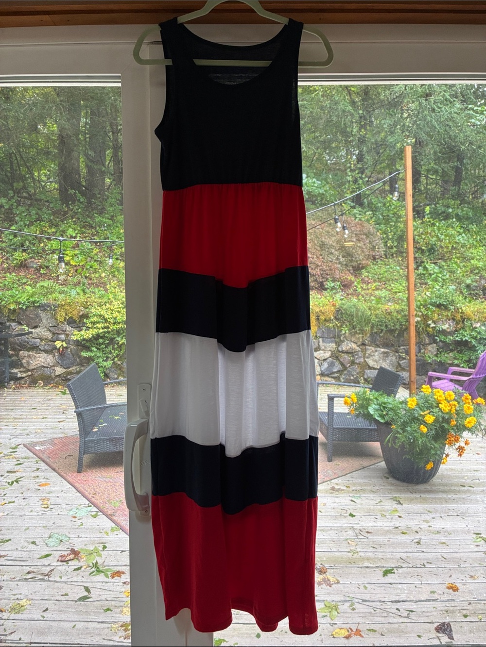 Striped Sleeveless Maxi Dress in Navy, Red & White